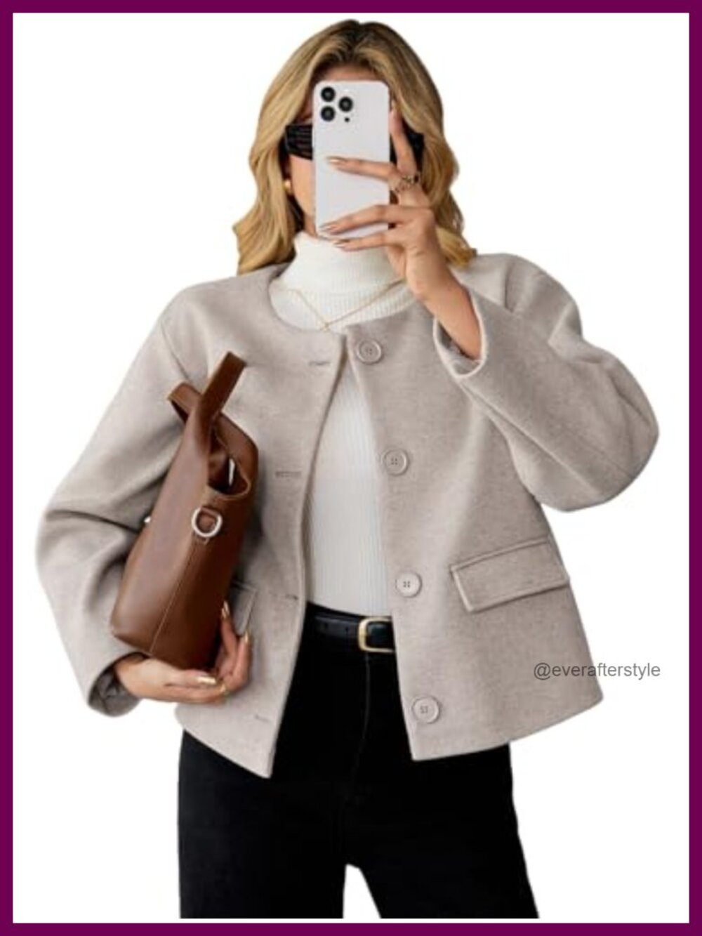Cropped Wool Blend Pea Coat Long Sleeve Button Fall Winter Outwear